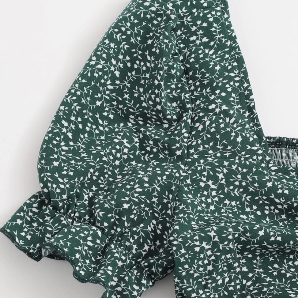 Drawstring Front Shirred Puff Sleeve Top - Picture 5 of 5